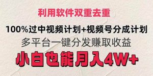 利用软件双重去重，100%过中视频+视频号分成计划小白也可以月入4W+