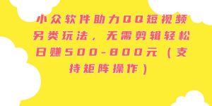 小众软件助力QQ短视频另类玩法，无需剪辑轻松日赚500-800元（支持矩阵...